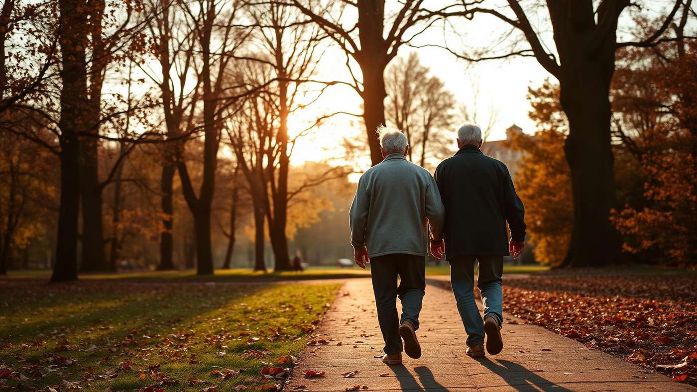 Retired couple walking in a Berlin park